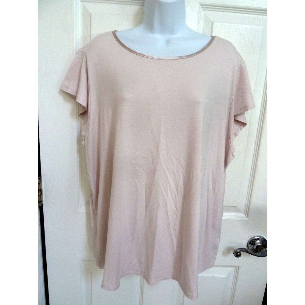 NWT!! TAHARI WOMAN Sz 2X Viscose Blend Cap Sleeve Top Pullover Satin Neck Sand